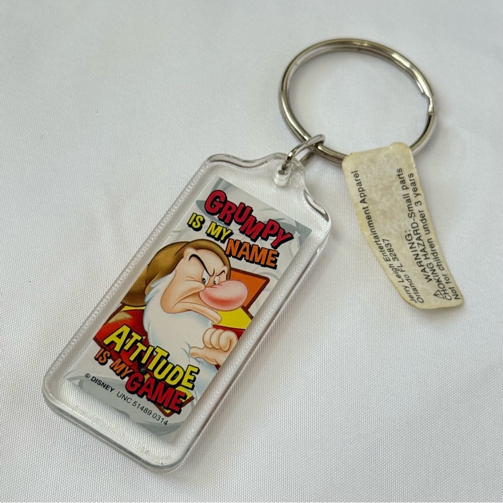 Disney Snow White Grumpy Vintage Acrylic Keychain 2.75" X 1 1/8"